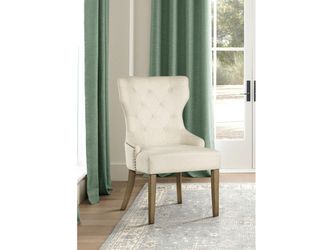 Baney Beige and Rustic Honey Tufted Uph. Side Chair