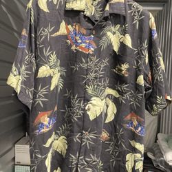 TOMMY BAHAMA Copyrighted Print Mai Tai SHIRT in BLACK with Multicolor Design - Large (L) - Never Worn, Still Like New!