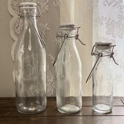 Vintage Glass Bottles Set Of 3