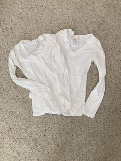 2 white, long sleeve shirts size L