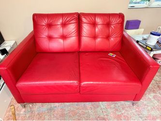 Red leather loveseat