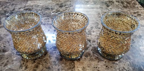 Set of 3 Beautiful Golden Mosaic Candle Holders (NEW ITEM. ONLY MESSAGE IF SERIOUS BUYER)