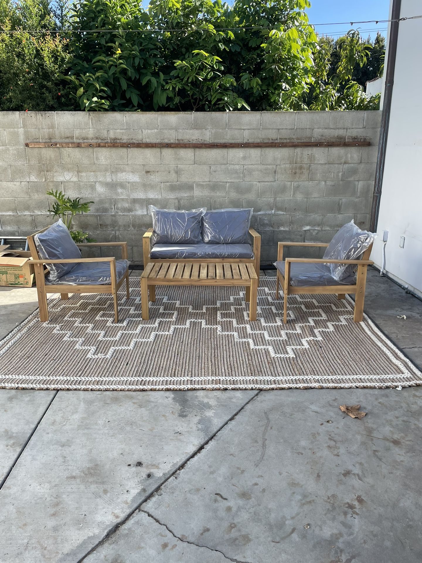 4pc Acacia Wood Outdoor Patio Furniture