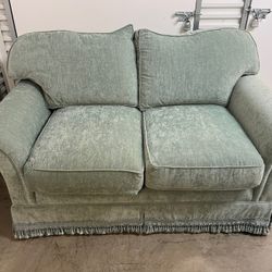 Gorgeous Stanford curved back loveseat in sea glass velvet in excellent condition 