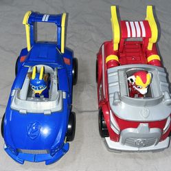PAW Patrol Mighty Chase & Mighty Marshall + Their Vehicles - EXCELLENT COND.