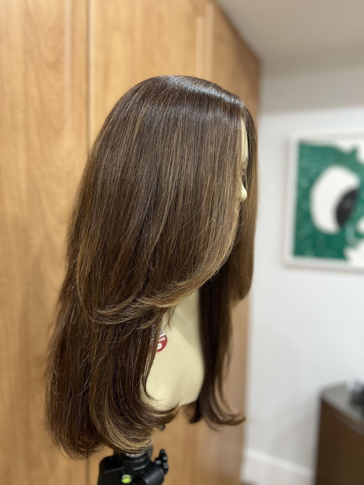 Custom Wig Sheitel Kosher Long Brunette With Blonde Highlights Wavy Soft New