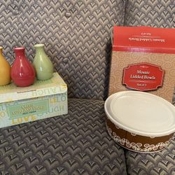 2 Gift Sets - Mini Vase Set, Mosaic Lidded Bowls