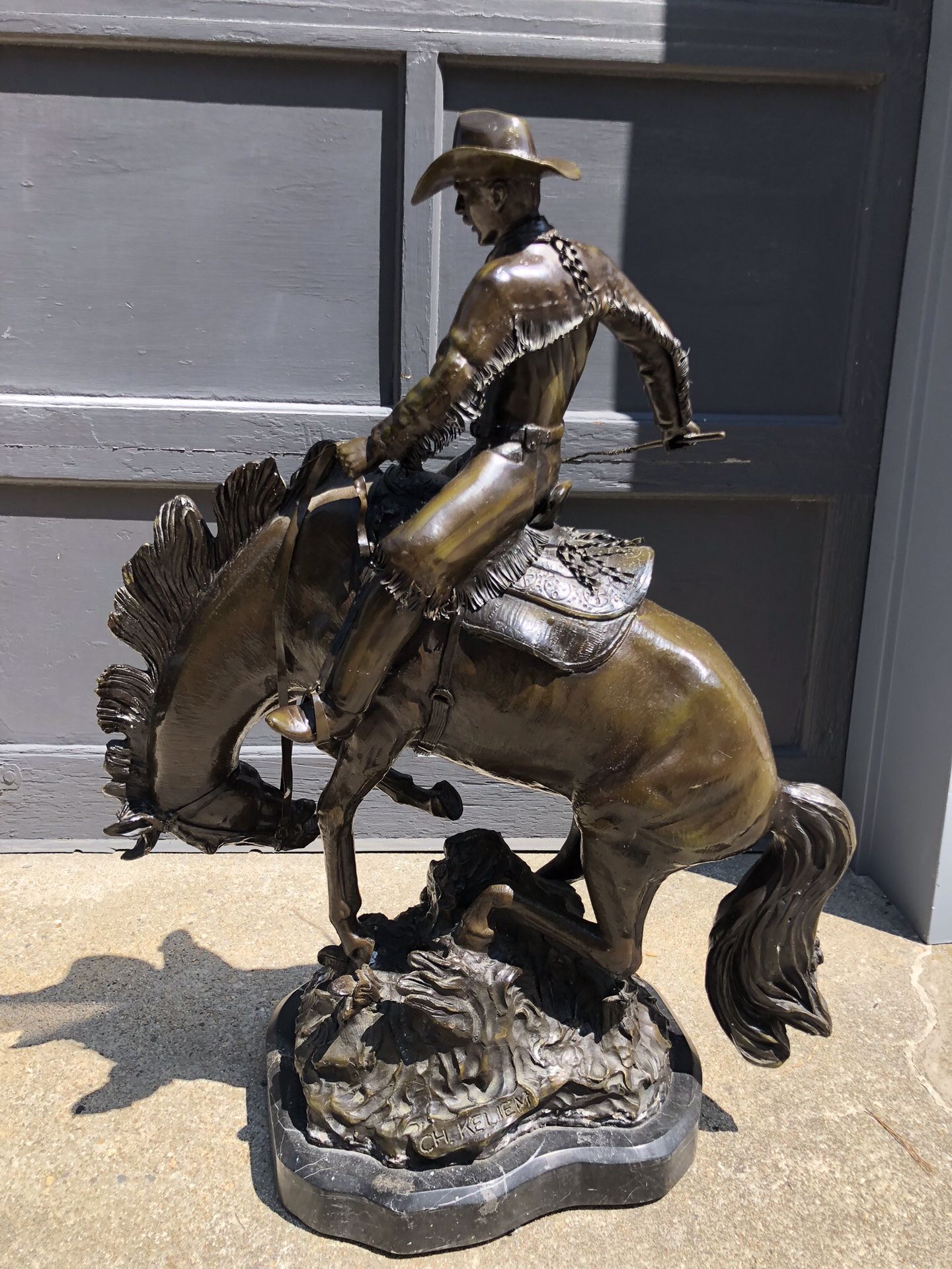 Bronco Rider Sculpture, Remington style, Ch. Keliem, bronze statue