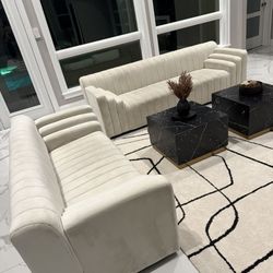 2 Piece Cream Velvet Sofa Set