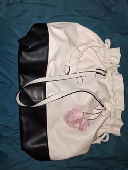 Victoria Secret cream & black purse with pink rose accent