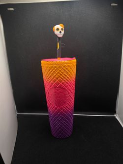 Starbucks Halloween Dia de los Muertos Ombre Tumbler with Skull Straw