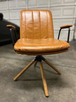 Mid Century Modern Swivel Accent Chair | Brown Leather Office Desk Chair