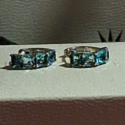 PANDORA AUTHENTIC BRAND NEW BEAUTIFUL BLUE HALO SQUARE STERLING SILVER HUGGIE HALO HOOP EARRINGS