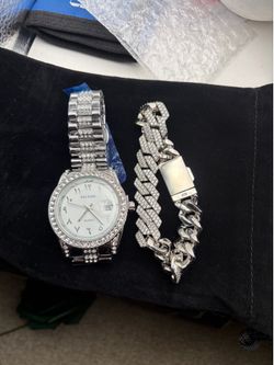 Iced out Watch and Bracelet set