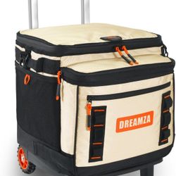 Soft Cooler with Wheels, 60-Can Wheeled Cooler with Handle, Leak Proof Rolling Cooler Insulated Bag with All-Terrain Cart, Collapsible Rolling Ice Che