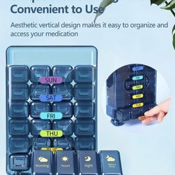 Acedada Large Weekly Pill Organizer with 7 Stackable Daily Pill Case, Portable Travel Pill Container Medicine Organizer Holder for Vitamin Fish Oil, B