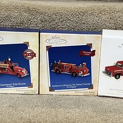 Lot Of 3 Hallmark Ornaments Fire BRIGADE MAGIC Series Truck Engine