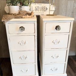 Beautiful Antique White Farmhouse Matched Nightstands 