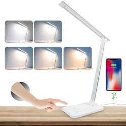 Rechargeable Desk Lamps Office, 5 Lighting Modes & 10 Brightness,Touch Control, 30/60 Min Auto Timer Desk Lamp