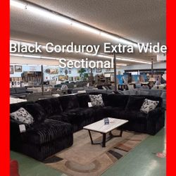 Black Extra Wide Corduroy Sectional 