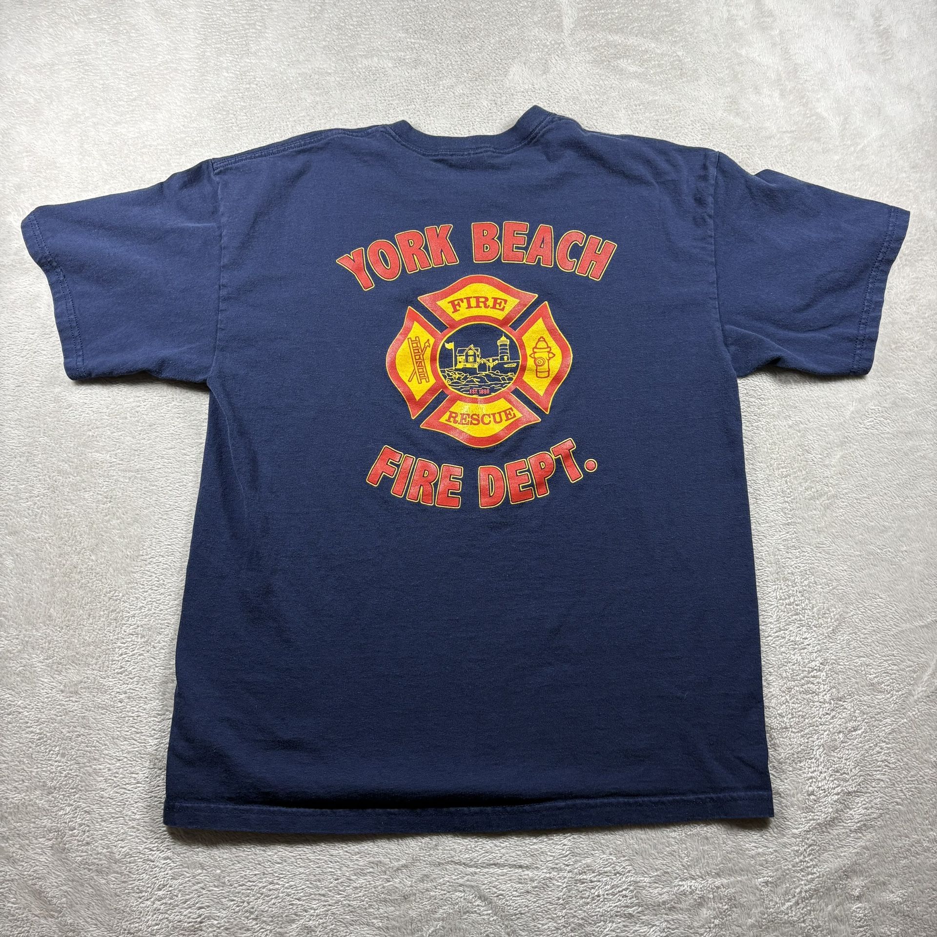 Vintage York Beach Maine Fire Department Fire Fighter Men’s L Blue T-shirt#3147