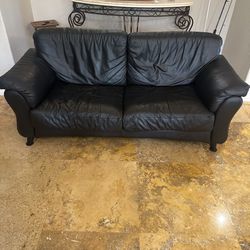 2 Seat Leather Couch Black