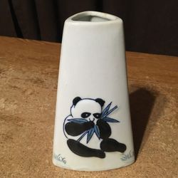 Panda Bear Themed With Bamboo Triangle Vase 6.25" Asian Style Face