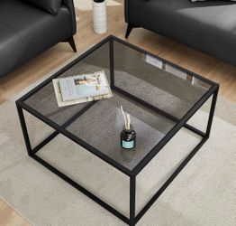Modern Glass Top Coffee Table with Black Metal Frame