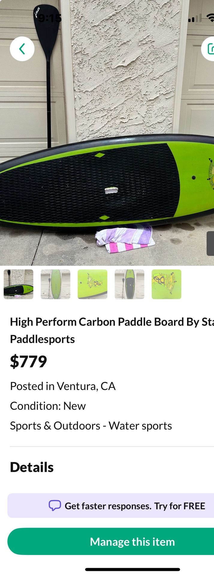 High Performance Carbon Paddleboard With Paddle