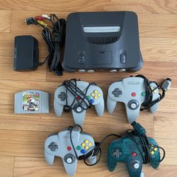Nintendo 64 Console With Mario Kart 4 Controllers 