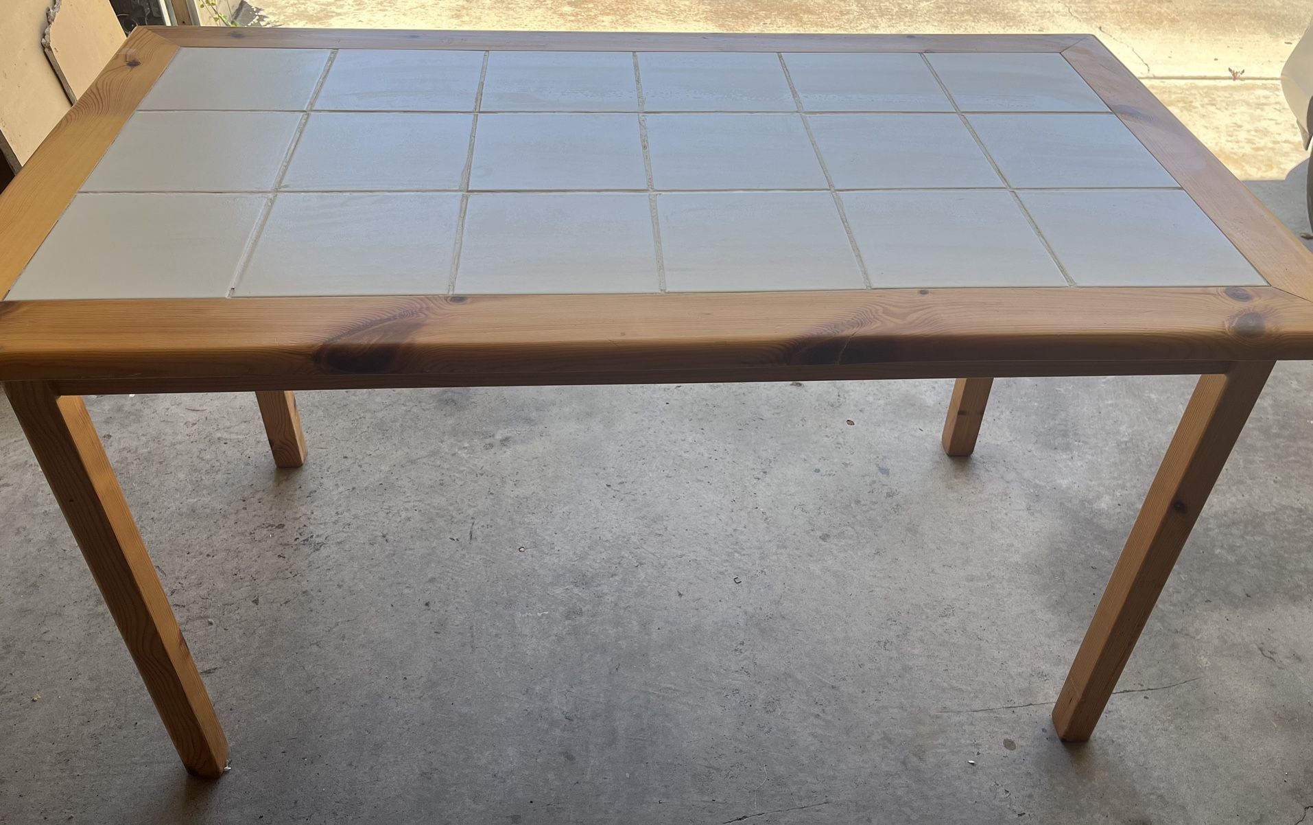 Kitchen or dining wood and inlaid white tile table