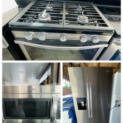 refrigerator, stove and microwave