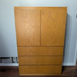 Vintage Light Brown Wooden Dresser | Solid Wood 3-Drawer Dresser