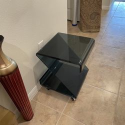 Black Modern Art Deco Table With Wheels All Glass