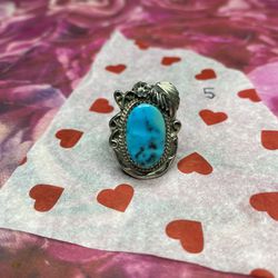 Vintage 925 Turquoise Navajo Feather Ring 