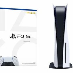 Playstation 5 with two controllers.
