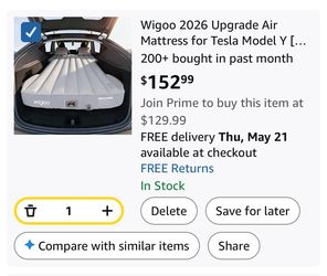 2026 Upgrade Air Mattress for Tesla Model Y 2020-2026 [Click Self-Inflate, Home-Level Comfort]
