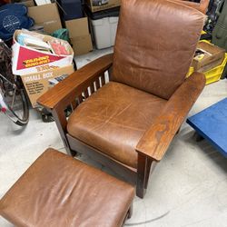Sam Moore Genuine Mission Leather Chair with Ottoman made in USA