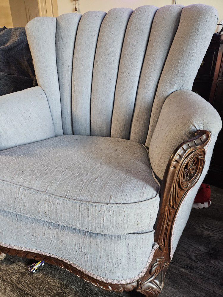 Blue Channel Back Antique Chair