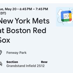 Red Sox Vs NY Mets Ticket For Tuesday 5/20/25