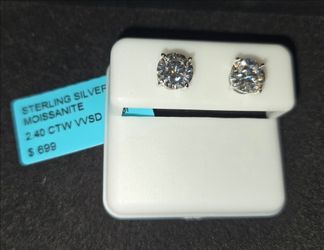 Sterling Silver Moissanite Stud Earrings 2.40 CTW