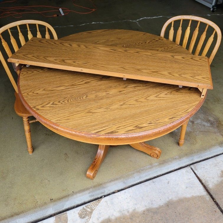 Genuine Vtg Walter of Wabash Oak Table Antique 48" w/ 2 Leaves & Chairs Bar Dining Round