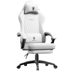 Dowinx Gaming Chair with Pocket Spring Cushion, Ergonomic Computer Chair with Massage Lumbar and Footrest for Adults, High Back Game Chair Leather for