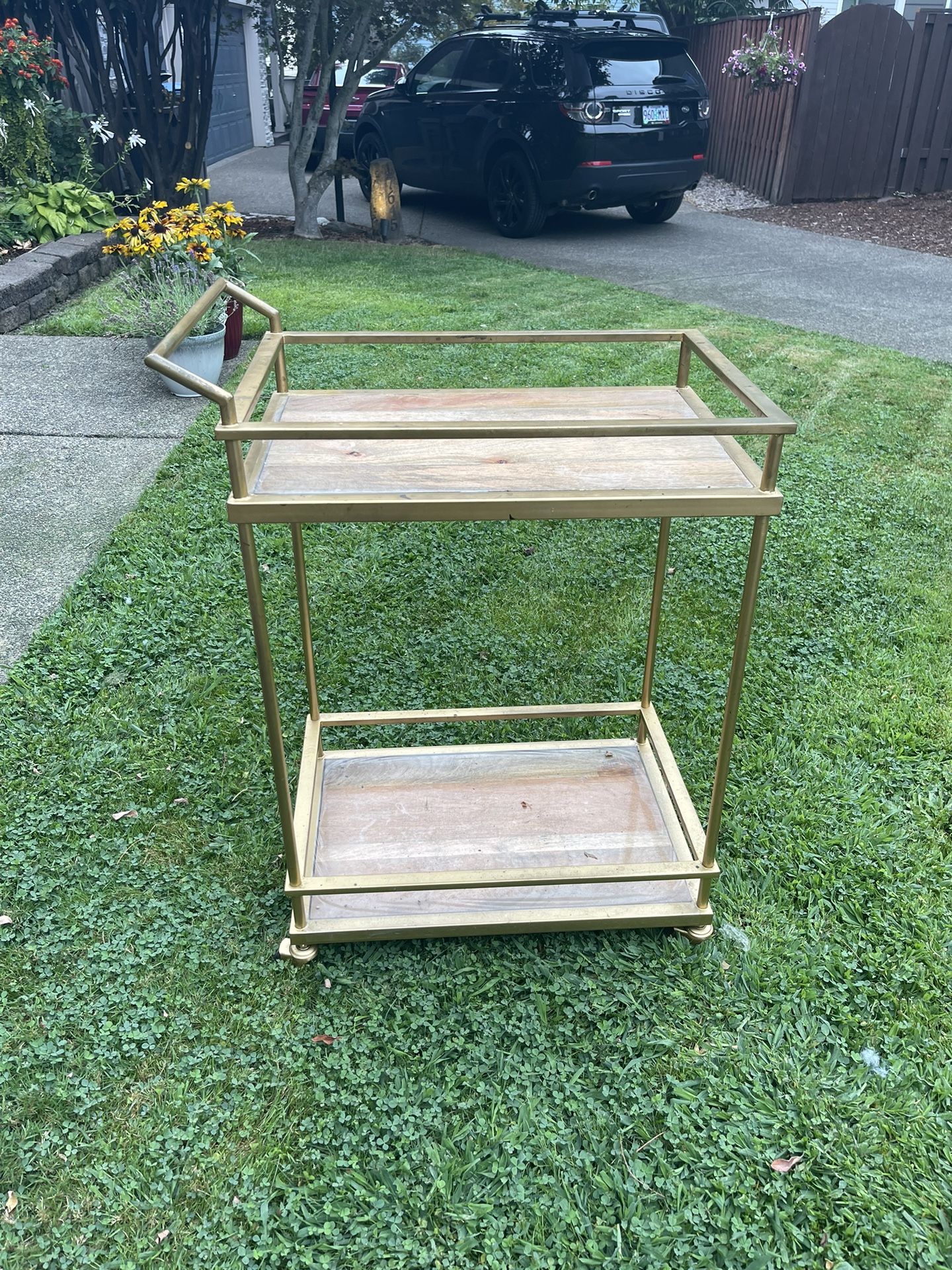 Origin 21 Gold Metal Base with Wood Top Rolling Kitchen Cart (26.5-in x 16.5-in x 35.25-in)