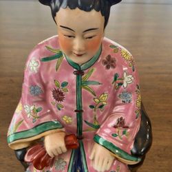 Vintage Chinese Famille Rose Porcelain Seated Court Lady – 10”