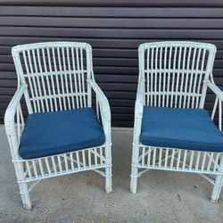 Pair of Vintage Porch Armchairs with Bentwood Frame and Wicker / Rattan  Seats and Backs .