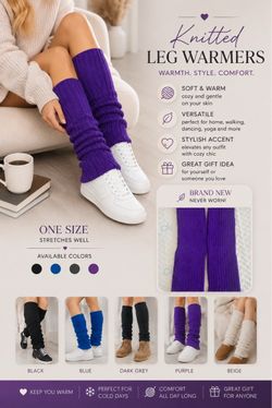 Stylish knitted leg warmers: various colors, over-the-knee length, 5 pairs.