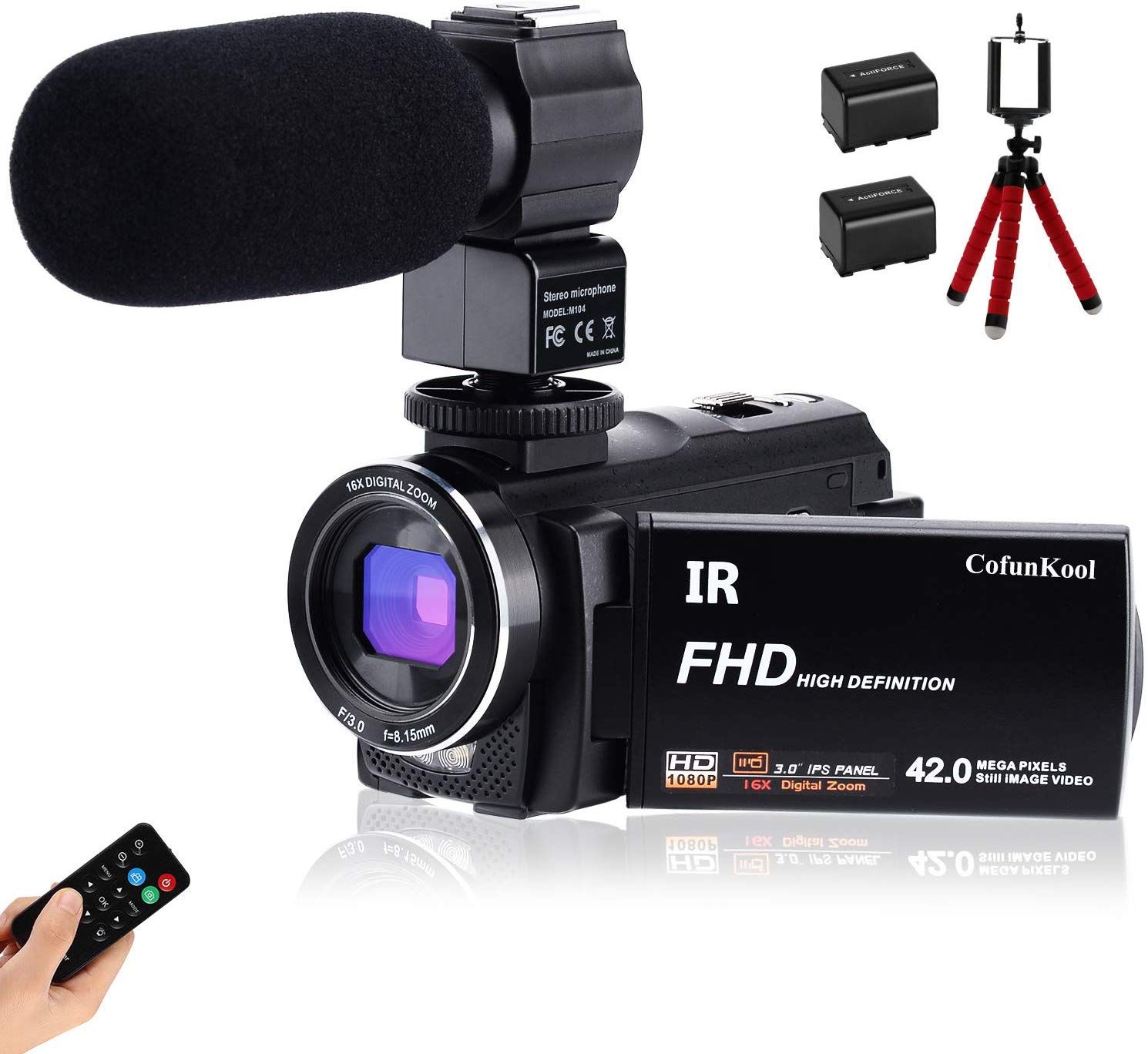 New CofunKool Ultra HD 42MP Video Camera 1080P Camcorder 3.0 Inch 270° Rotation IPS Touch Screen YouTube Vlogging Camera with External Microphone Min