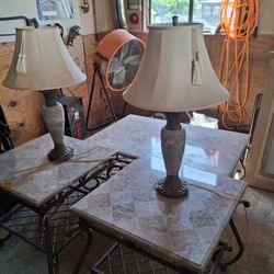 5 Piece Marble Livingroom Table And Lamp Set 