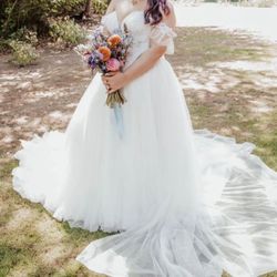 Custom Beaded Bodice Tulle Wedding Dress With Corset 
